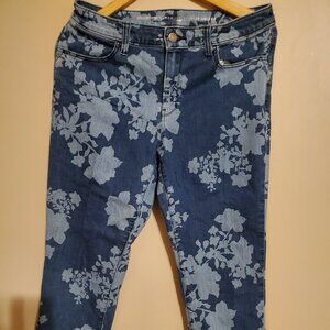 Chico's Flower Print Denim Blue Jeans